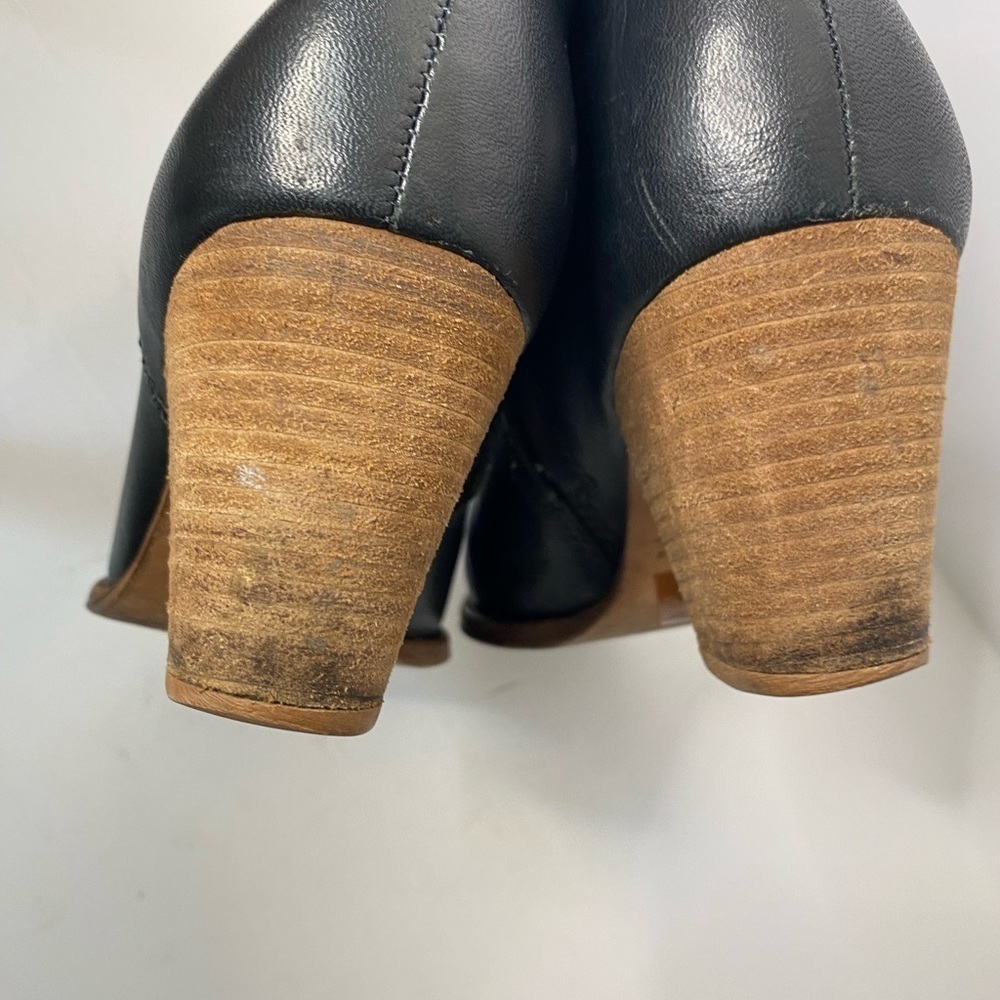 Madewell Black Leather Billie Ankle Boot Size 7.5 stack wood heel - Picture 9 of 12